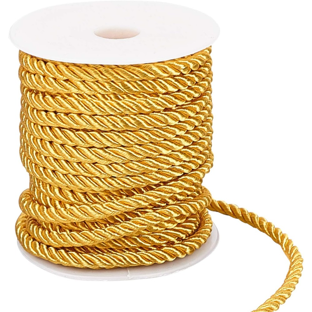 Cord Trim Twisted - ツイストロープトリムシルクコードスレッド、ゴールドコード、手工芸品、室内装飾品、家の装飾、バッグの装飾、5mm、59フィート、1ロール