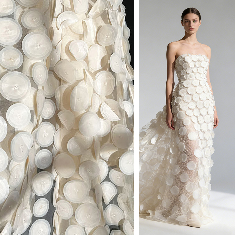 Crystal Mesh Fabric - 3D多層円形カット透視メッシュガーゼ生地DIYウェディングドレス素材ファッションショーデザイナー生地装飾布