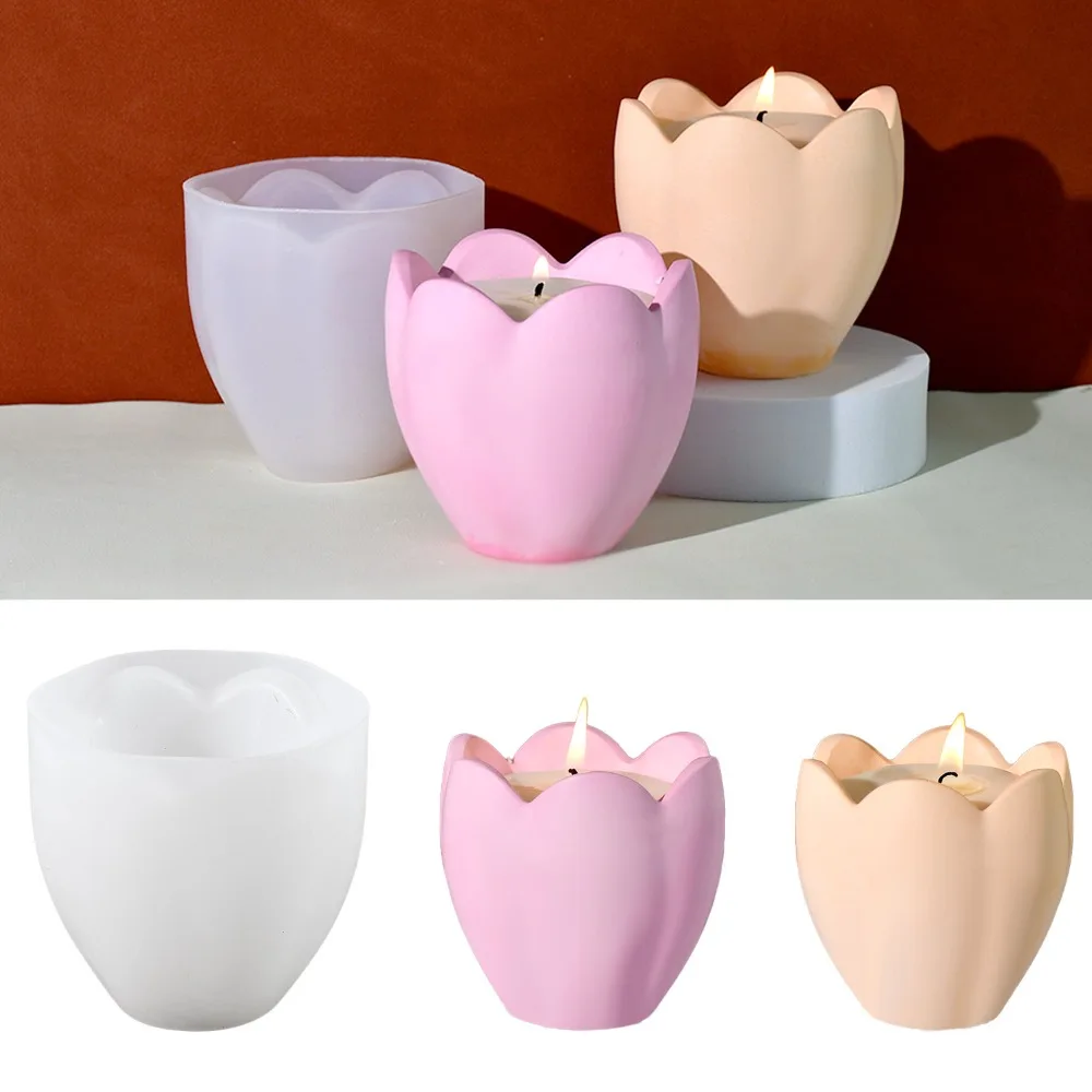 Craft Embellishment Storage - チューリップキャンドルホルダーシリコーン金型花樹脂石鹸箱作成ツール植物燭台誕生日プレゼント石膏ジュエリー収納ボックス