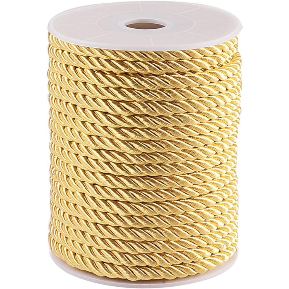 Cord Trim Twisted - ハローゴールドロープナイロンコード、トリムシルクコード、工芸品用卒業記念品ロープ、手作りホーム、5mm、18ヤード