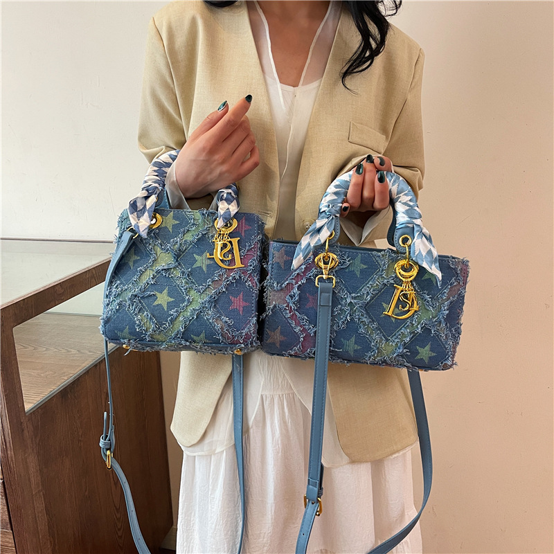 Craft Embellishment Storage - Y2K レディース 新しいデニム スター ハンドバッグ 多用途