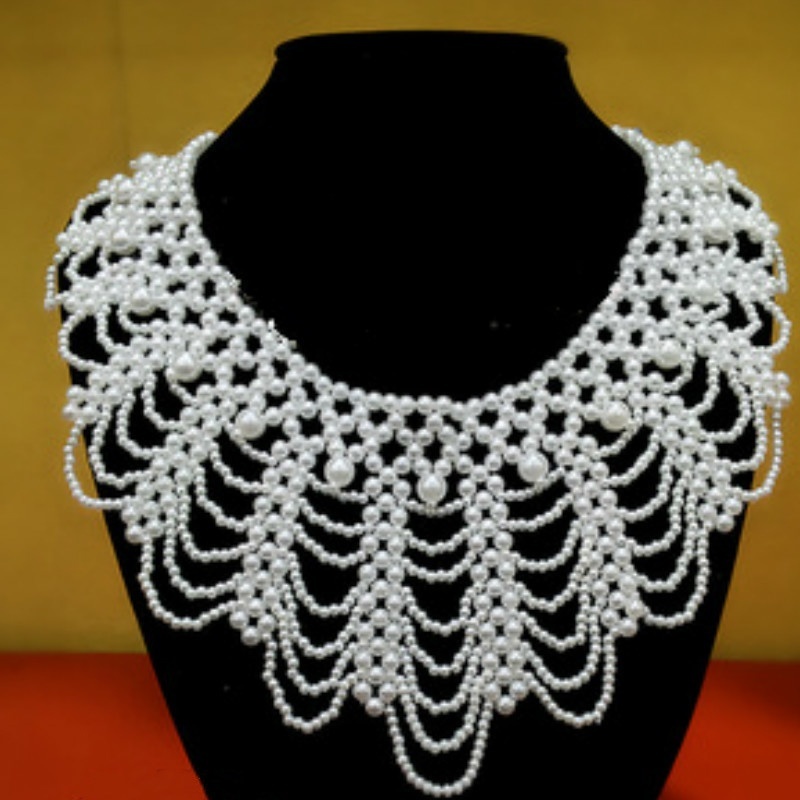 Beaded Trim Fringe - 新しいパールビーズレーストリムカラーネックレスエレガントな中空ネック飾り女性のためのウェディングドレスパーティーデイリー衣類アクセサリー