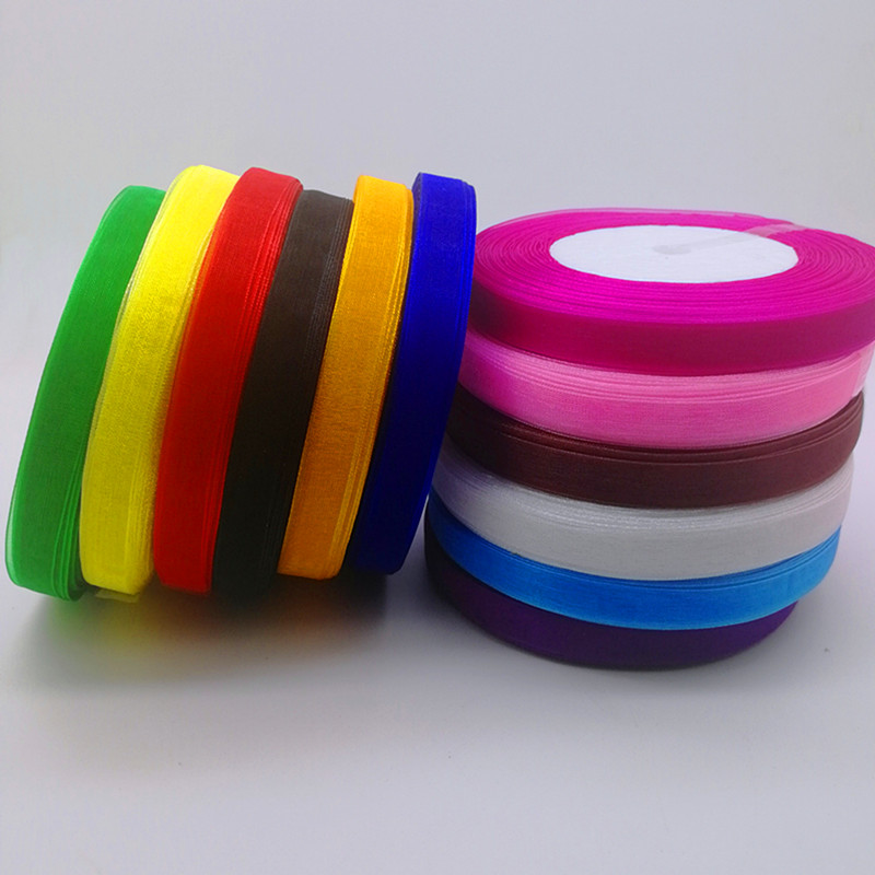 Organza Ribbon Spool - ホット10ミリメートル50ヤードスプールサテンエッジ薄手のオーガンジーリボン17色diy