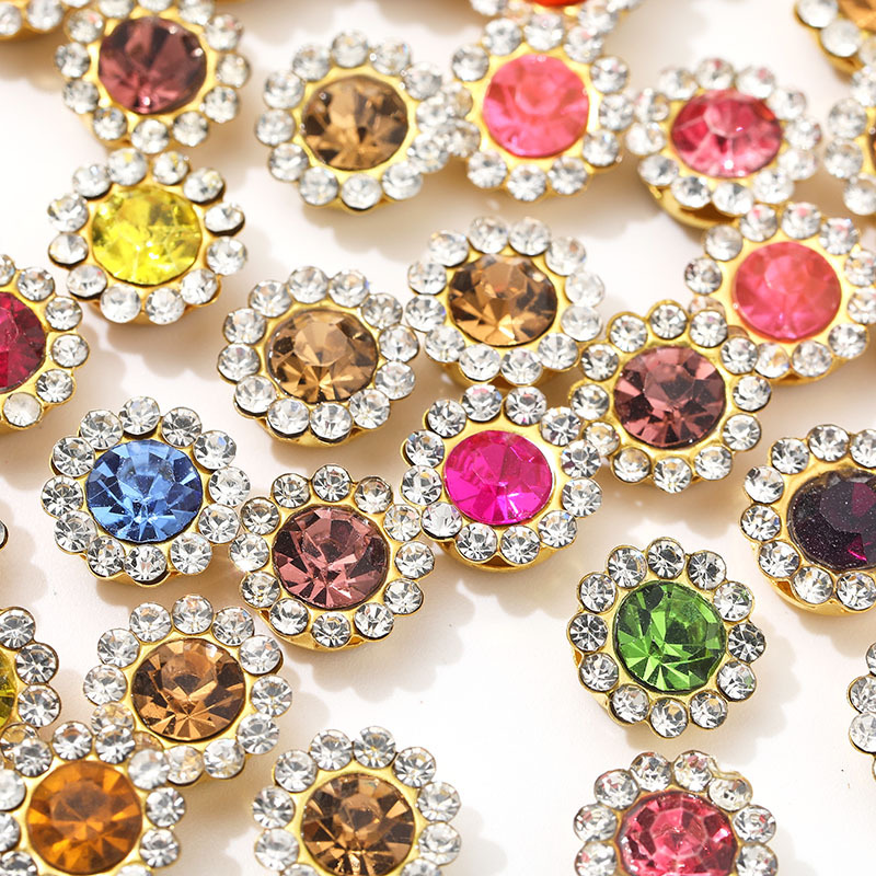 Sew On Rhinestone - 1000個入り 10mm ひまわり型ラインストーン ゴールドベース シルバーベース クリスタル縫い付けストーン