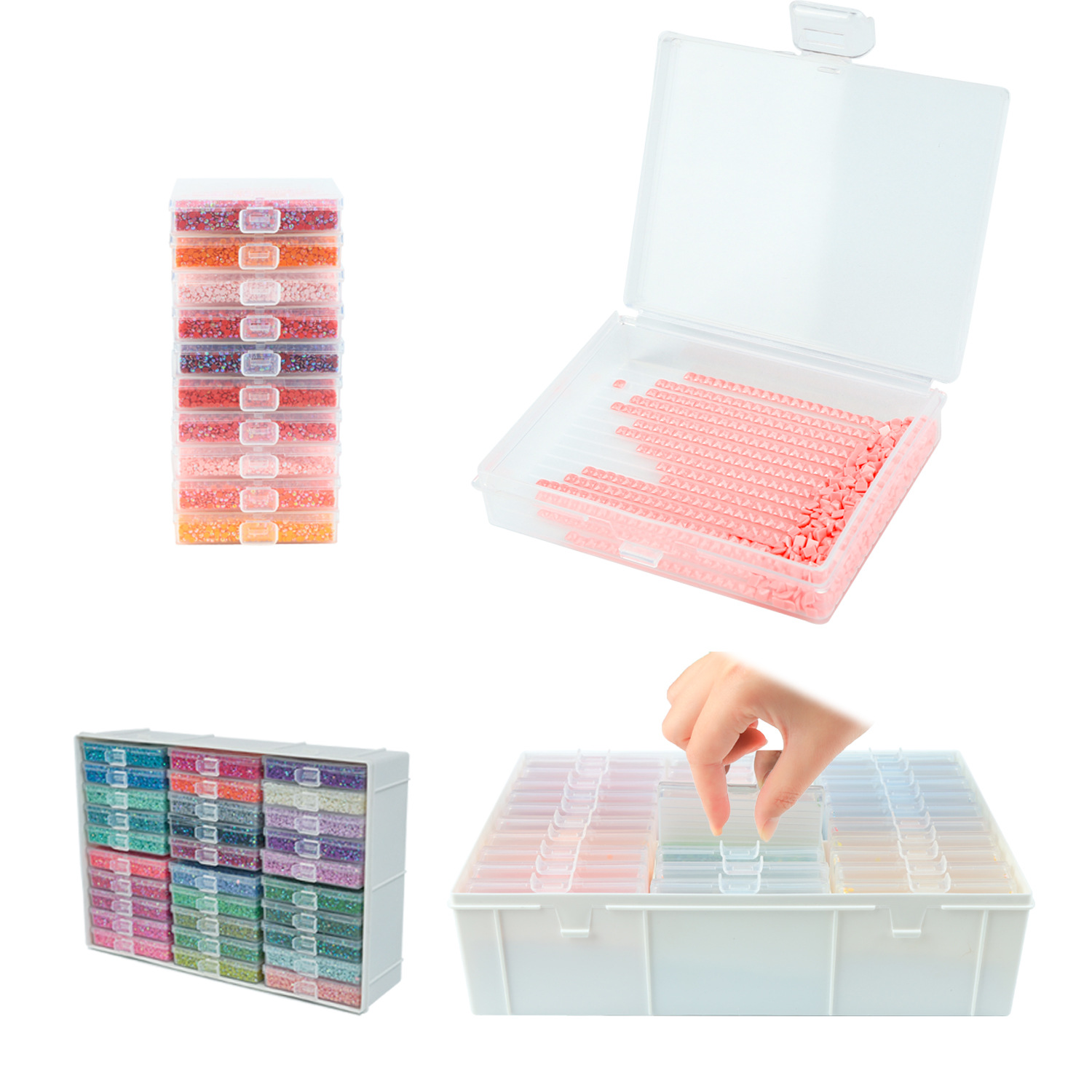 Craft Embellishment Storage - ダイヤモンドペインティングアートトレイセット、60個の収納ボックスとステッカー付き、5Dモザイクダイヤモンド刺繍ツールオーガナイザー、DIYクラフト用