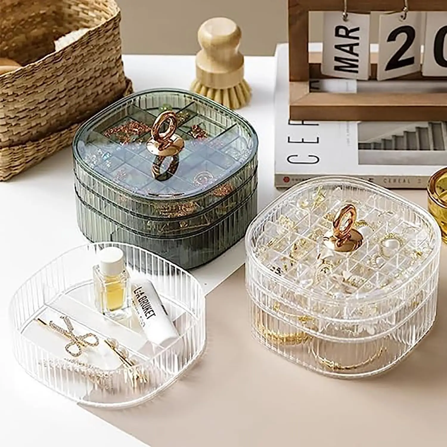 Craft Embellishment Storage - ジュエリーボックス、ハンドル付きジュエリーオーガナイザー、女性・女の子向け透明ジュエリーボックス、メイクアップオーガナイザー、ジュエリー収納ホルダー
