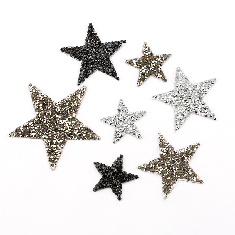 Hotfix Rhinestone Sheet - 4/6/8 センチメートルホットフィックスジェットヘマタイトスターラインストーン混合刺繍アイアンでパッチ衣料用バッジペースト服バッグパンツ靴
