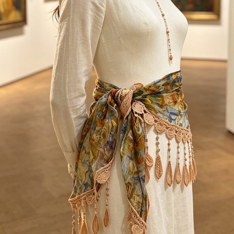 ヴィンテージフローラルレース中空タッセルウエストスカーフボヘ - Tassel Fringe Trim のレビューと価格