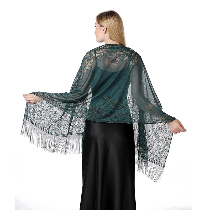 女性のための薄くて透かし彫りの花のマント、長いタッセル、日焼 - Tassel Fringe Trim のレビューと価格