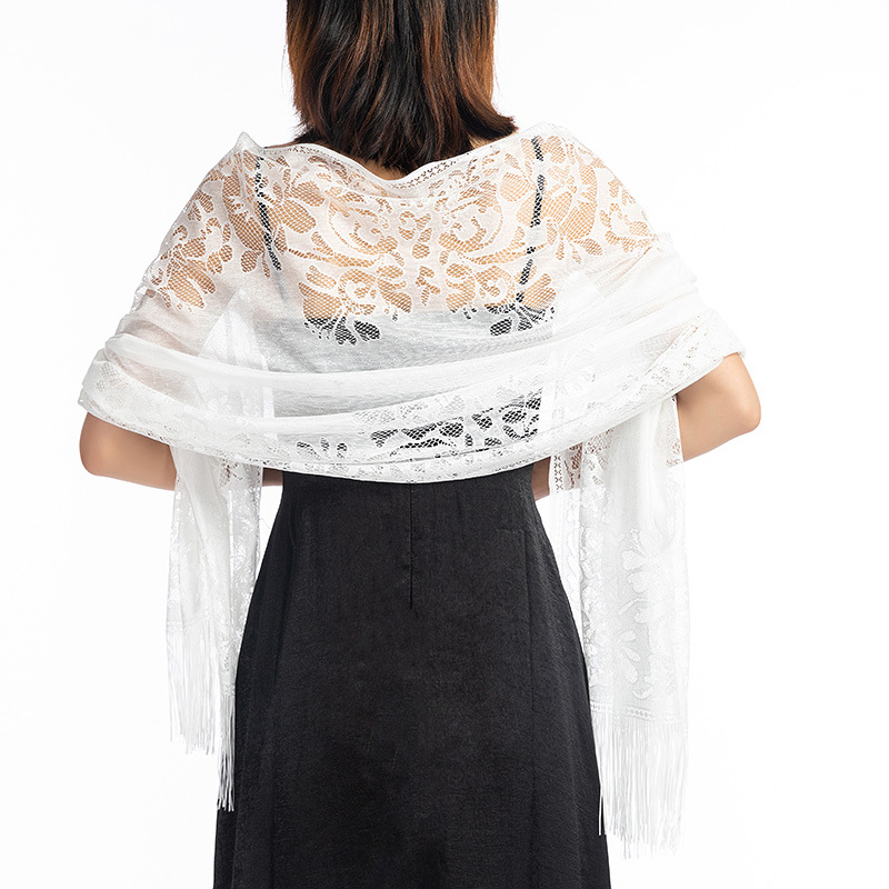 女性のための薄くて透かし彫りの花のマント、長いタッセル、日焼 - Tassel Fringe Trim のレビューと価格