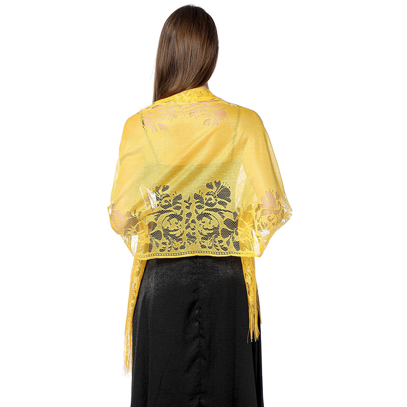 女性のための薄くて透かし彫りの花のマント、長いタッセル、日焼 - Tassel Fringe Trim のレビューと価格