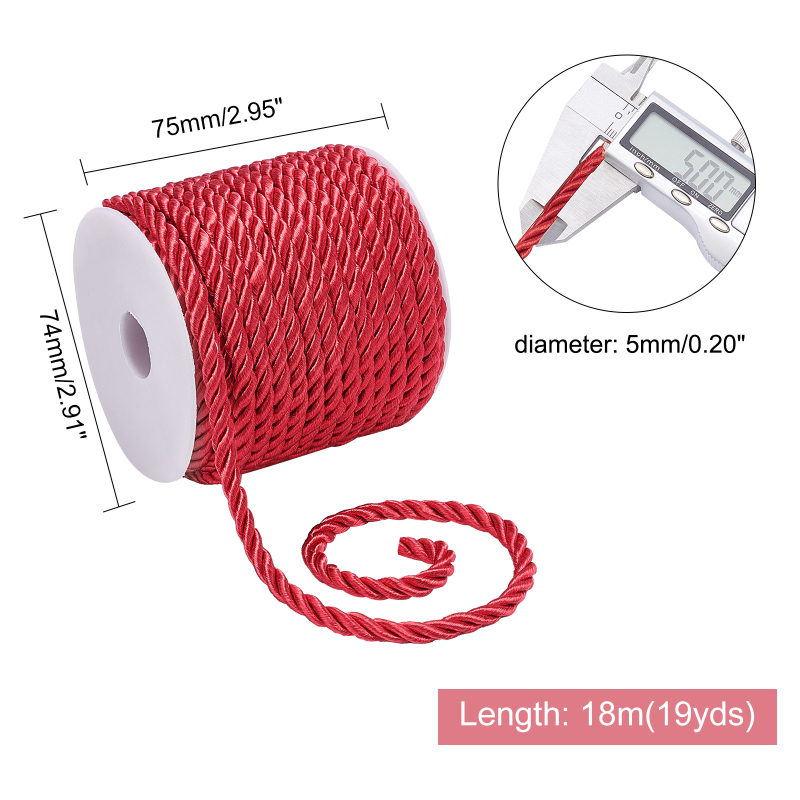 クリスマス用の赤いシルクロープ,3プライ,19.6ヤード,5 - Cord Trim Twisted のレビューと価格