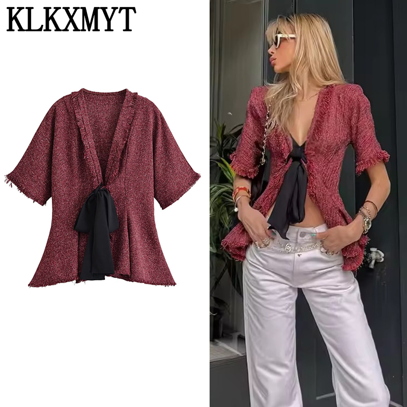 KLKXMYT エレガントなレースアップレディースシャツ セ - Tassel Fringe Trim のレビューと価格
