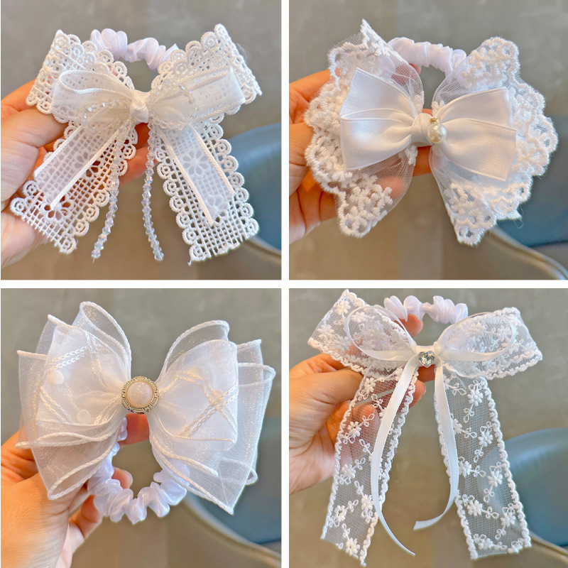 伸縮性のあるヘアゴム ホワイトレースボウ パールタッセルリボ - Tassel Fringe Trim のレビューと価格