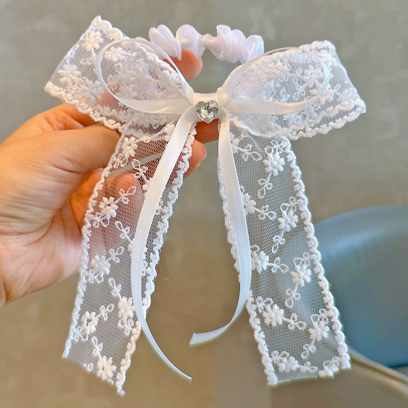 伸縮性のあるヘアゴム ホワイトレースボウ パールタッセルリボ - Tassel Fringe Trim のレビューと価格